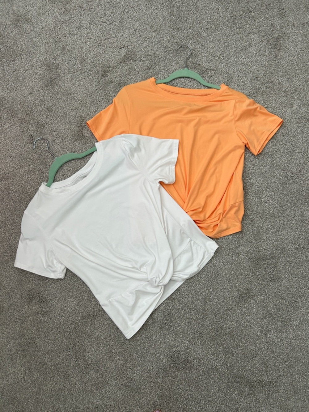 Women’s Short Sleeve Twist-Front Tees  — White & Peach